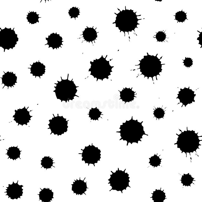 Seamless Pattern Print Of Black Blot Spot Splash Of Ink On White