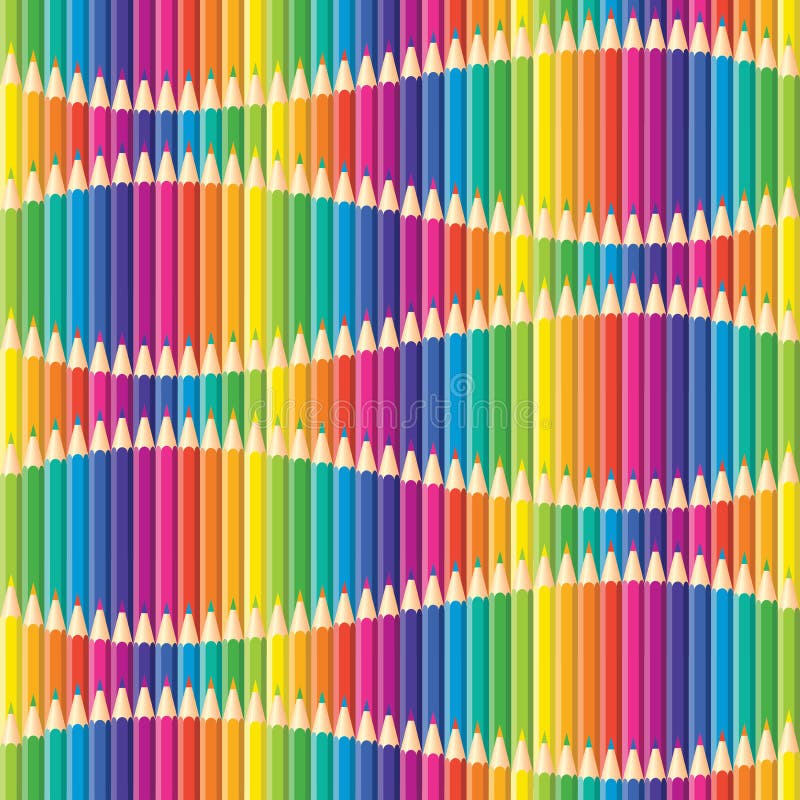 Seamless pattern. Print of bright colored pencils arranged in a wave. Can use in textile or decorative design of paper. Rainbow royalty free illustration