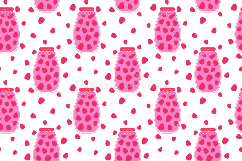 Seamless pattern of raspberry compotes in glass jars with whole berries inside and out on a white background. royalty free illustration Seamless pattern of raspberry compotes in glass jars with whole berries inside and out on a white background. royalty free illustration