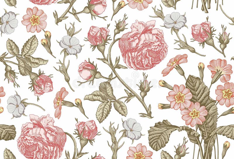 Seamless Pattern. Realistic Isolated Flowers. Vintage Background ...
