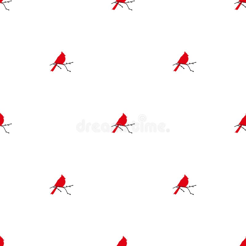 seamless pattern with red bird cardinals on white