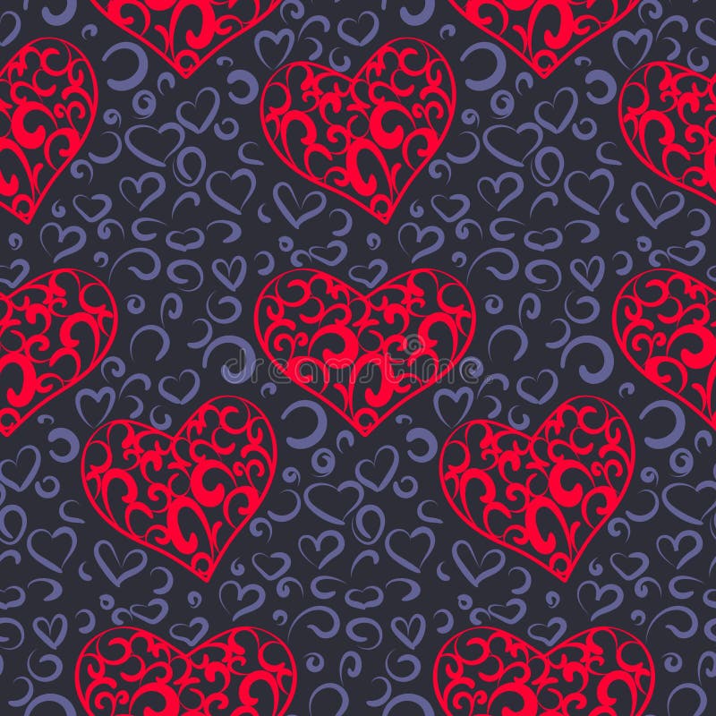 Seamless pattern with bright decorative hearts on a dark background. royalty free illustration
