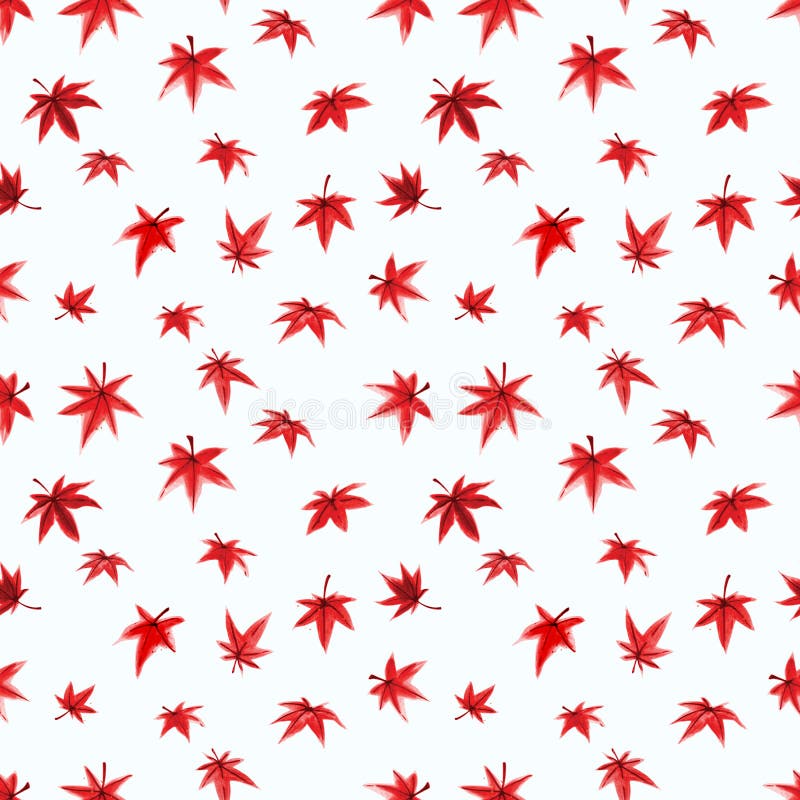 Seamless pattern with red leaves of japanese maple tree on neutral light grey background.