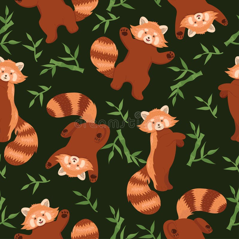 Seamless pattern with red pandas. Vector graphics