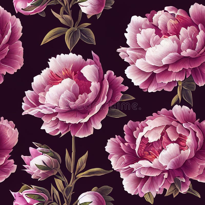 Seamless Pattern with Red Peonies, Flower Background, Wallpaper, AI