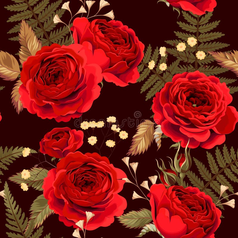 Seamless Pattern with Red Roses Stock Vector - Illustration of