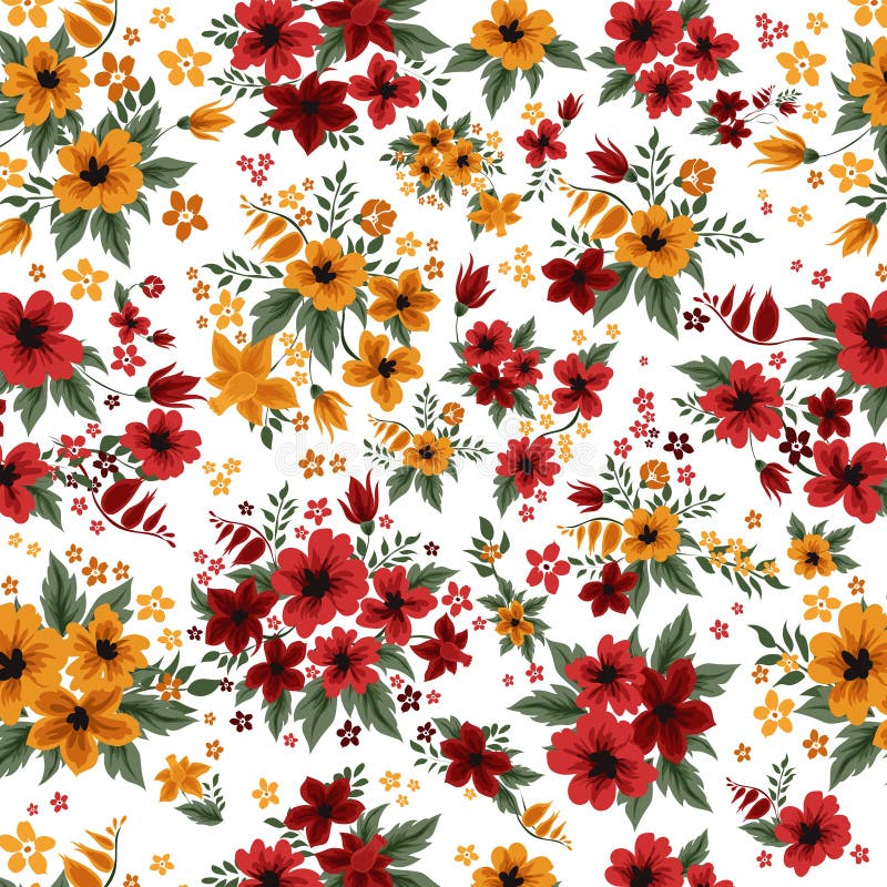 Seamless Pattern with Red and Yellow Flowers