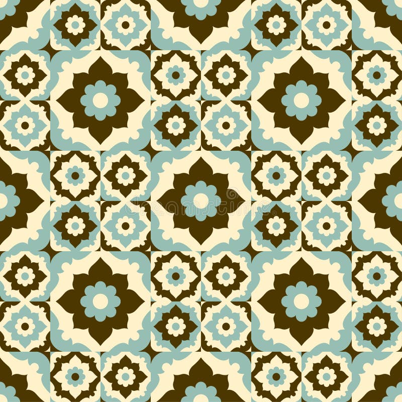 Seamless pattern retro ceramic tile design with floral ornate. stock illustration