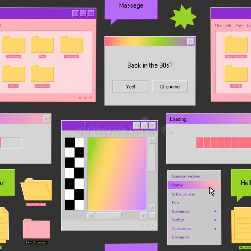 Seamless Pattern of Retro Style Desktop with User Interface Elements ...