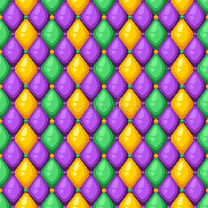 Seamless pattern with rhombus in Mardi Gras colors.