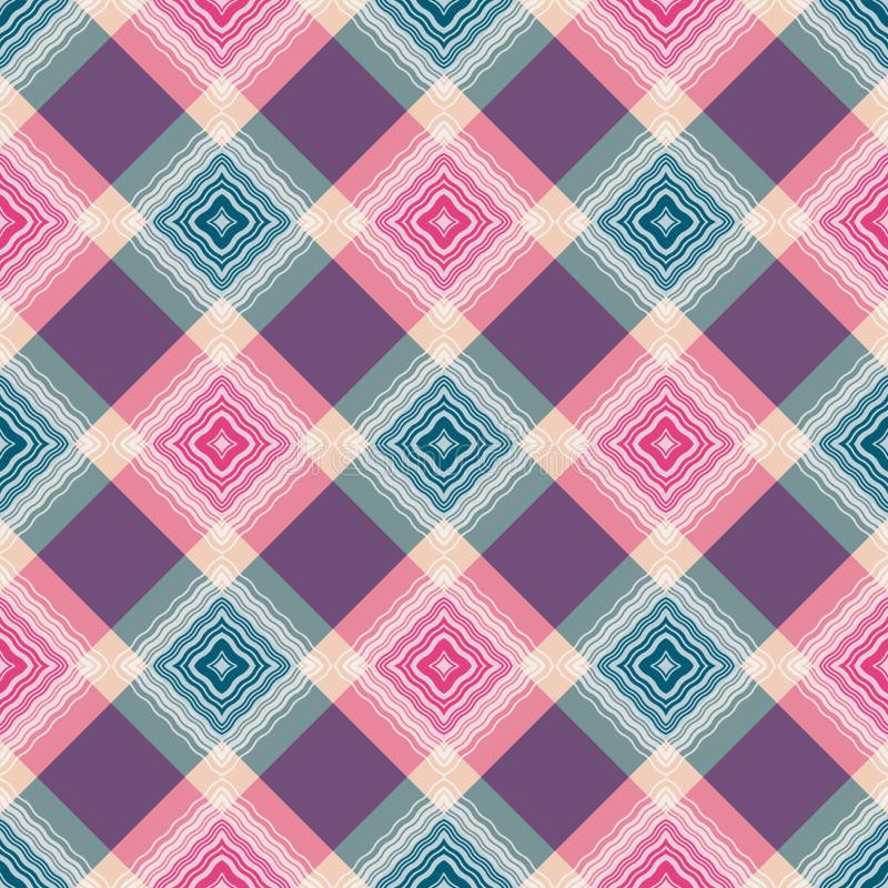 Seamless pattern with rhombuses made of wavy lines in boho style in pastel retro colors royalty free illustration