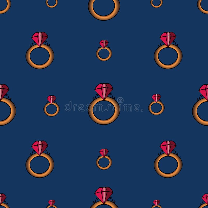 Seamless pattern ring with diamond. Dark blue background. Vector. Idea for cover, Wallpaper, children`s clothing, fabric, cover.