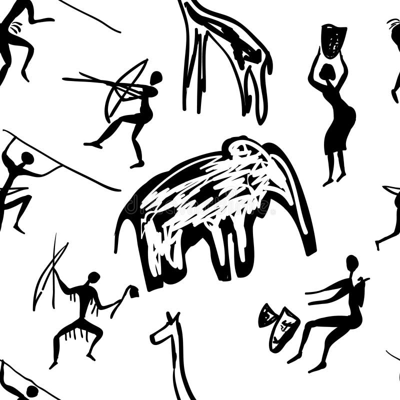 Seamless pattern of rock paintings