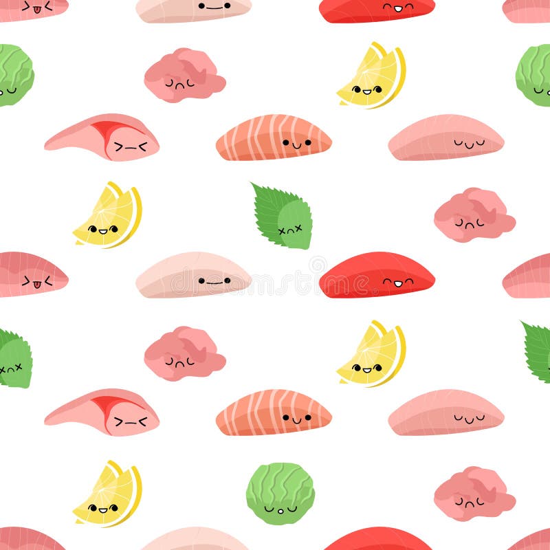 Seamless Pattern with Sashimi Characters Vector Illustration Stock