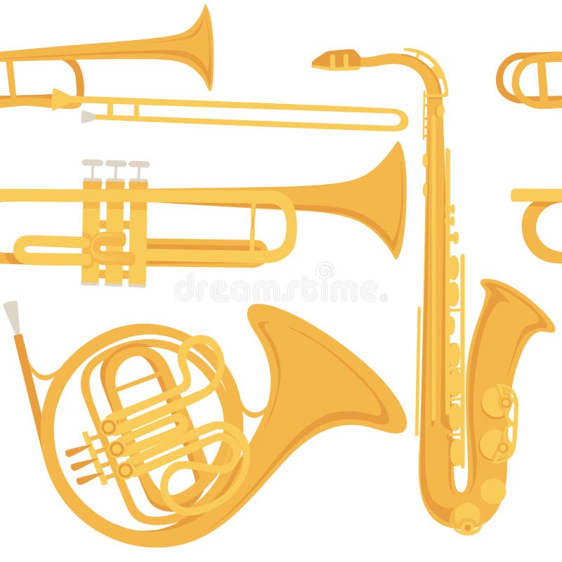 Seamless Pattern of Saxophone and Classical French Horn Musical