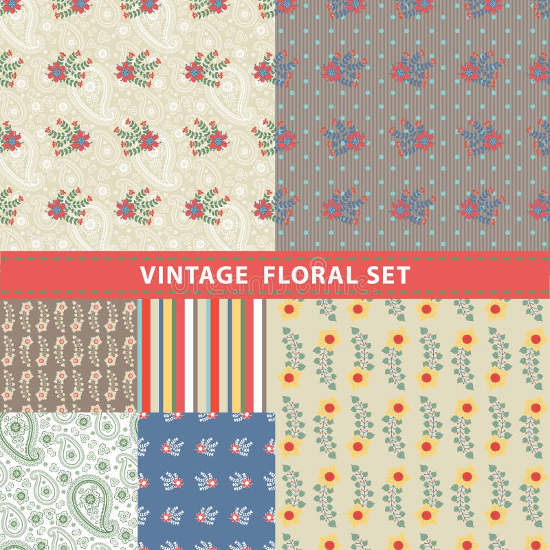 Seamless pattern set.Flowers, branches, berries,paisley,strips royalty free illustration Seamless pattern set.Flowers, branches, berries,paisley,strips royalty free illustration
