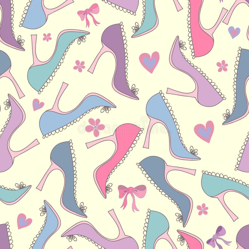 Seamless pattern with shoes and bows