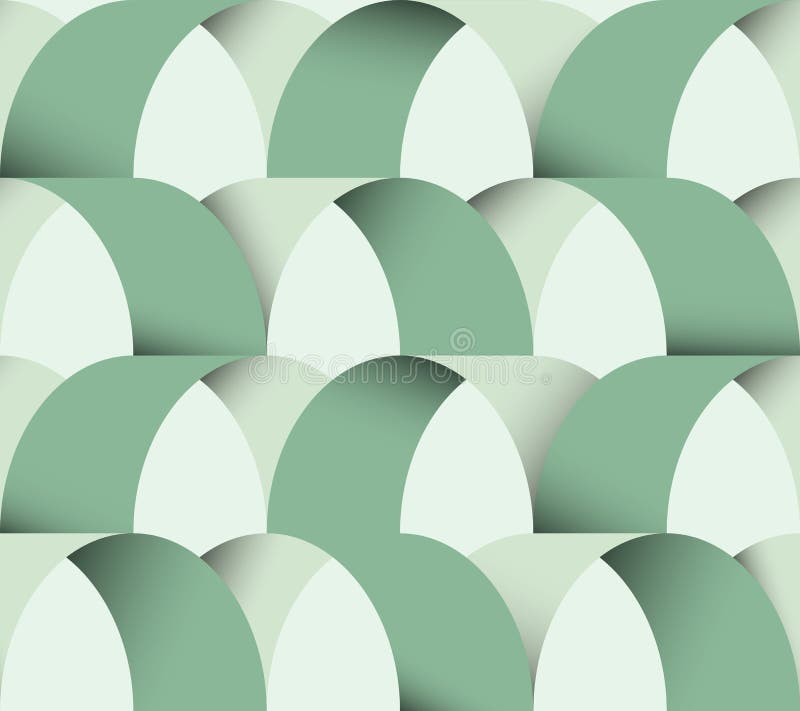 Seamless pattern, simple curved abstract shapes with shadow, pastel green tones vector illustration