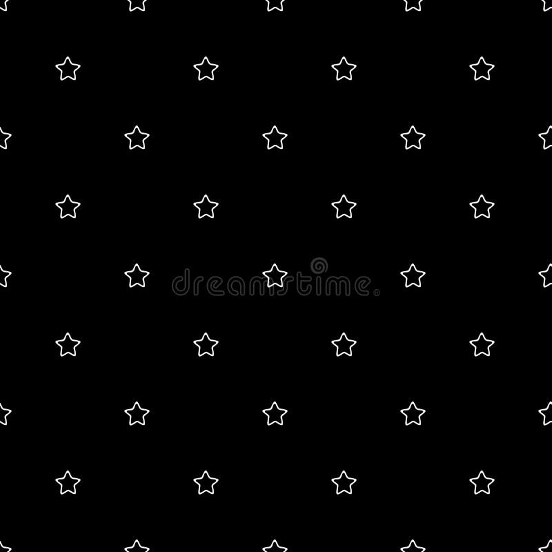 Seamless Pattern with Simple Doodle Stars Outline on a Black Background ...