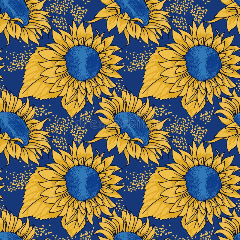 Seamless pattern with sketch style sunflowers stock illustration