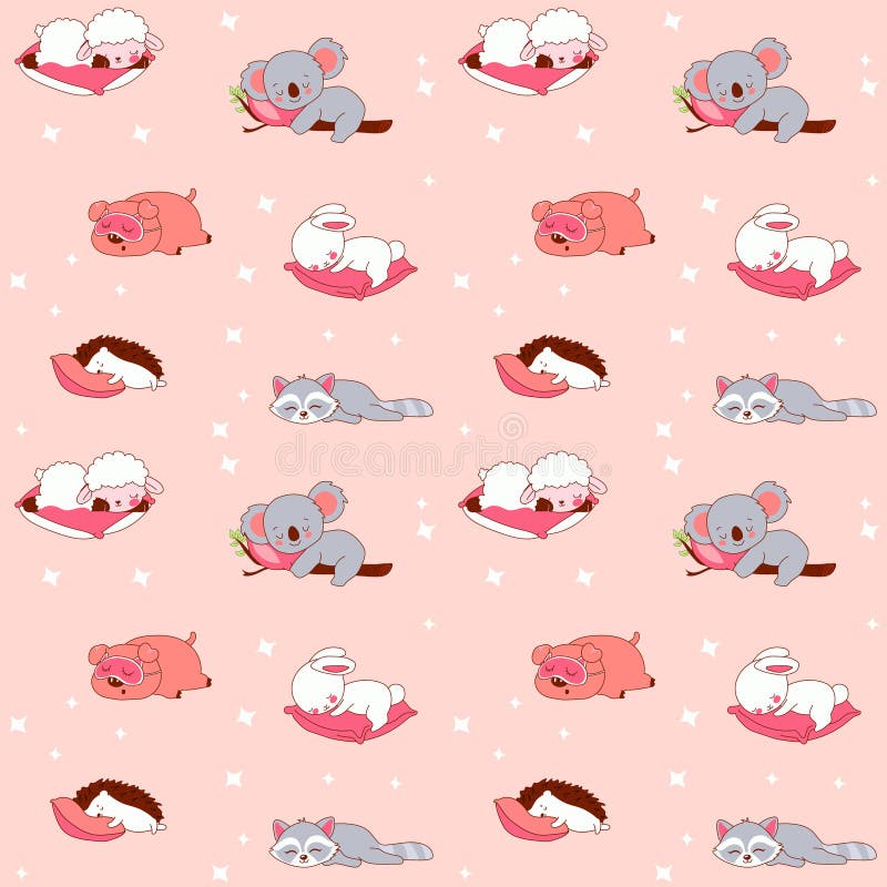 Seamless pattern with Sleepy Time Animal Characters. Cozy Cartoon Bedtime Set. Story time animals vectors
