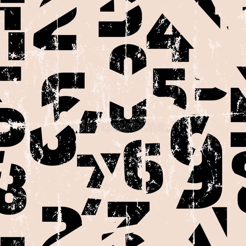 Seamless pattern with sliced, distorted numbers, grungy vector background, texture vector illustration