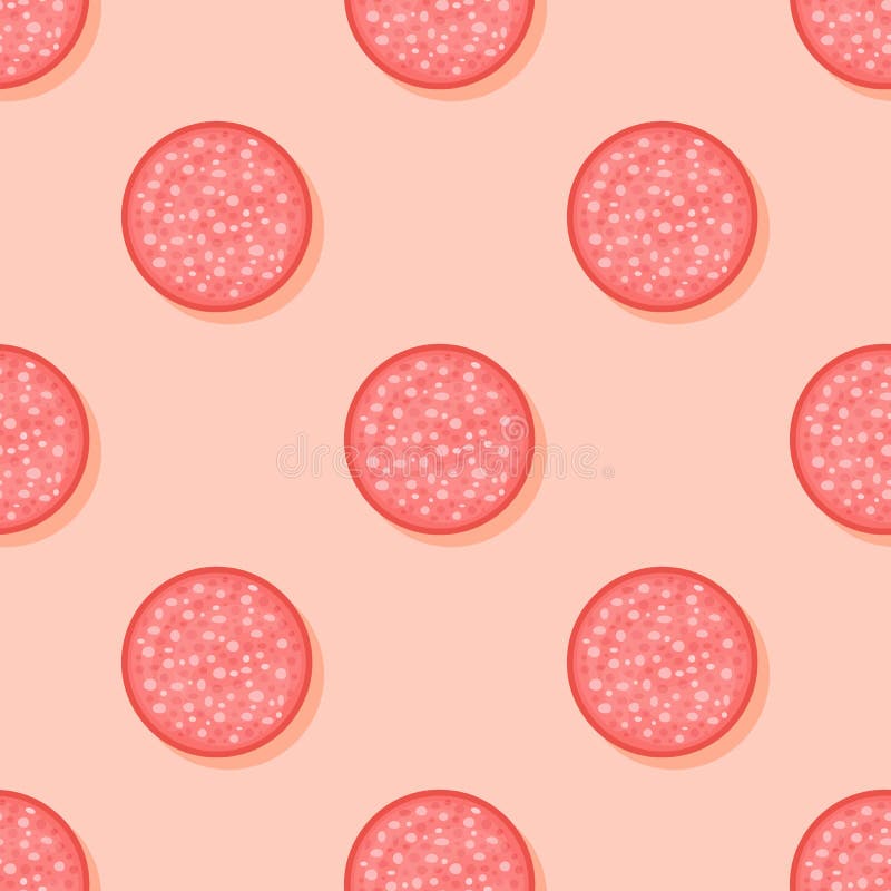 Seamless pattern with slices of salami sausage. Vector texture.