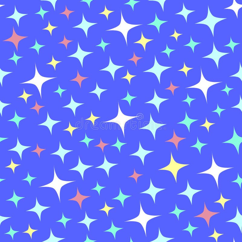 Seamless pattern with bright sparkles on blue. vector illustration