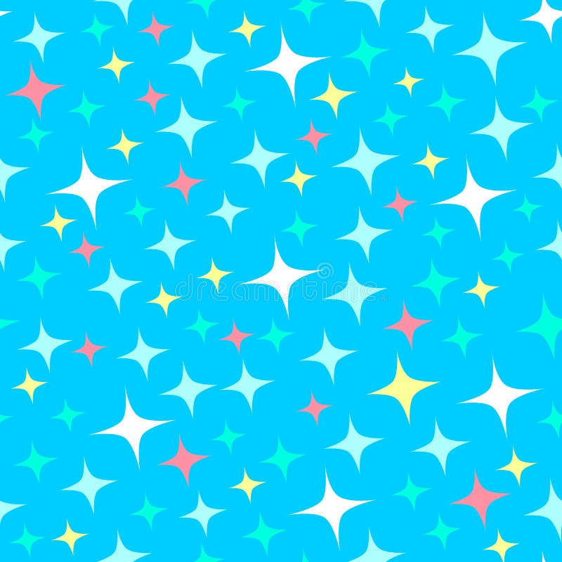 Seamless pattern with starlight sparkles, twinkling stars. Shining blue background. Cartoon style royalty free illustration
