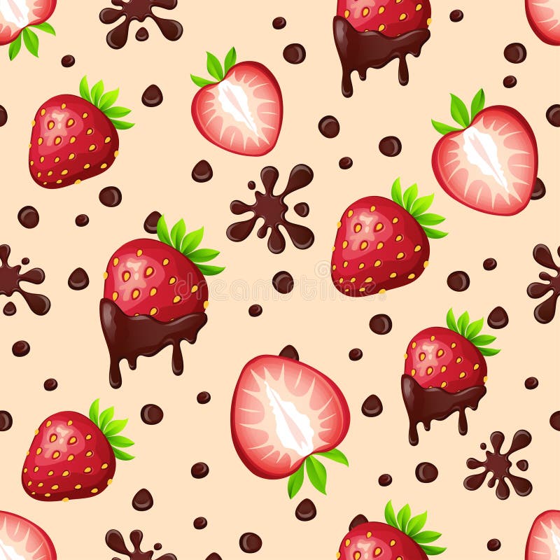 Seamless pattern with strawberries and chocolate