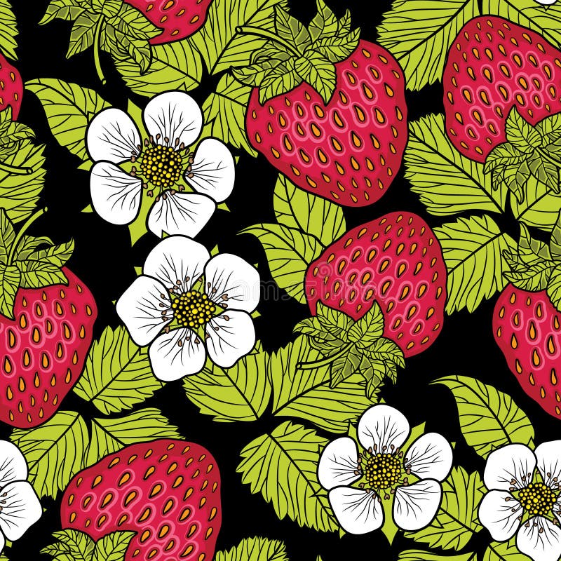 Seamless pattern with strawberries. Graphic stylized drawing.