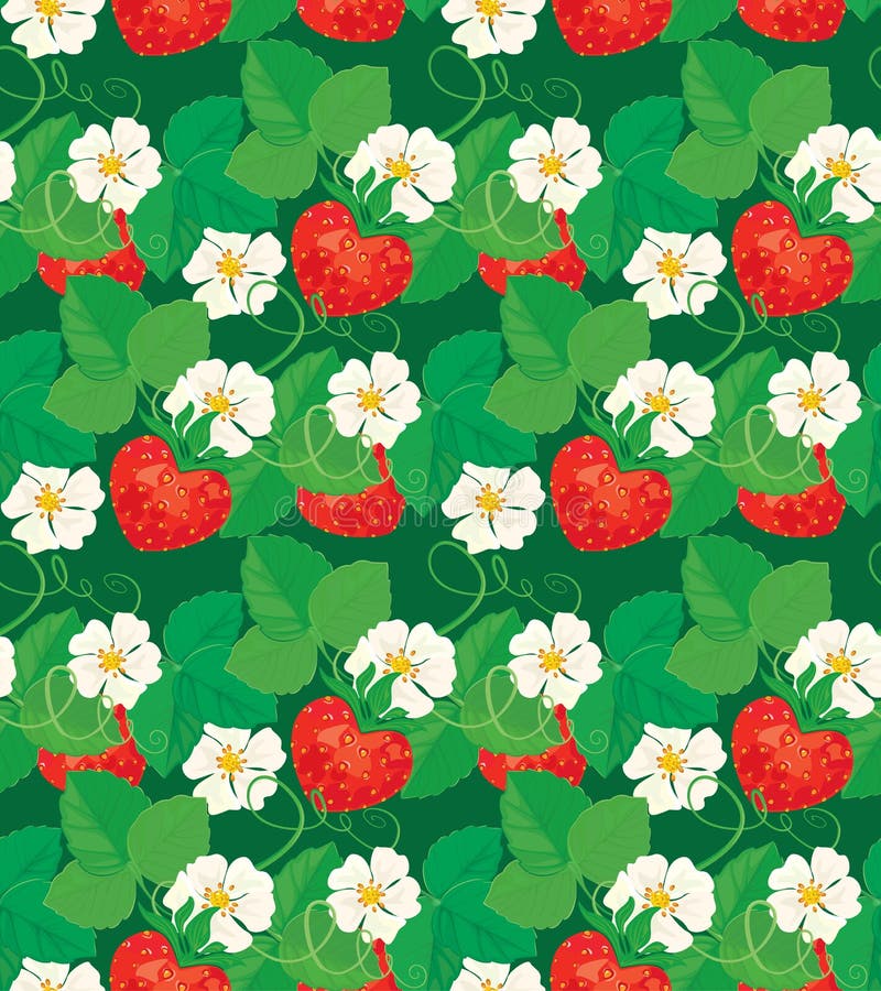 Seamless pattern with Strawberries in heart shapes