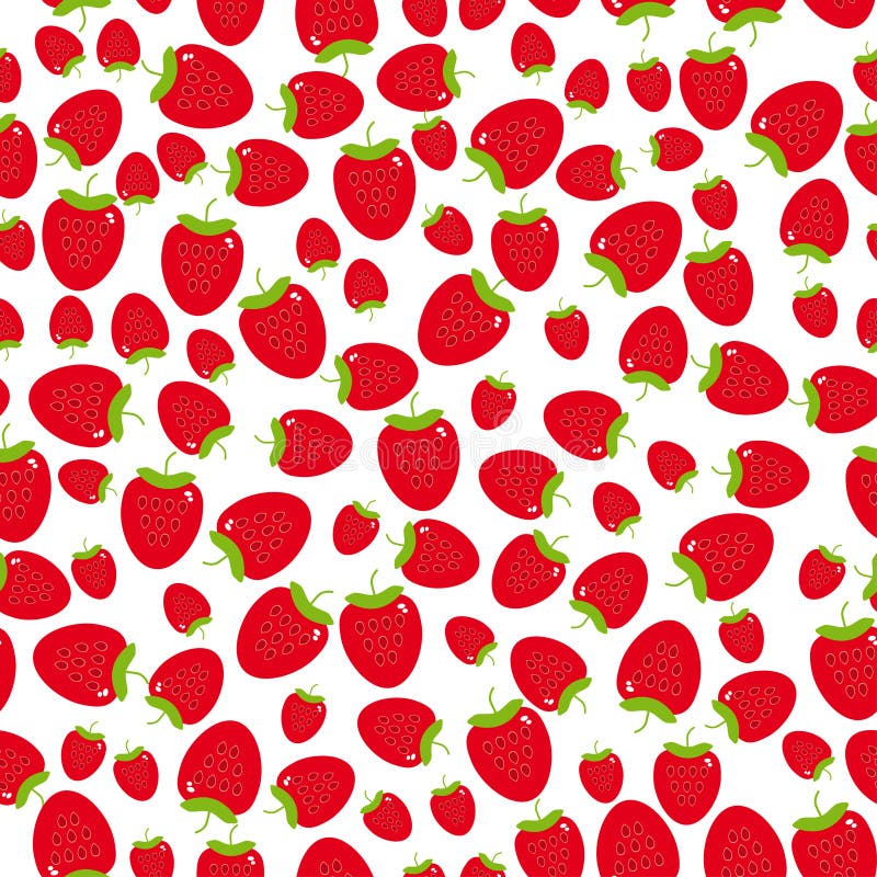 Seamless pattern with strawberries on the white background.