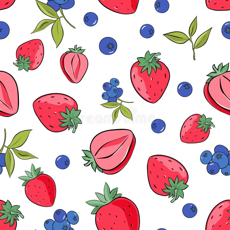 Seamless pattern of strawberry and blueberry on white background stock illustration Seamless pattern of strawberry and blueberry on white background stock illustration
