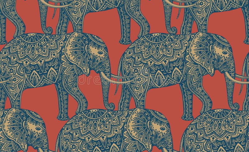 Seamless pattern with stylized ornamental elephants in Indian st vector illustration Seamless pattern with stylized ornamental elephants in Indian st vector illustration