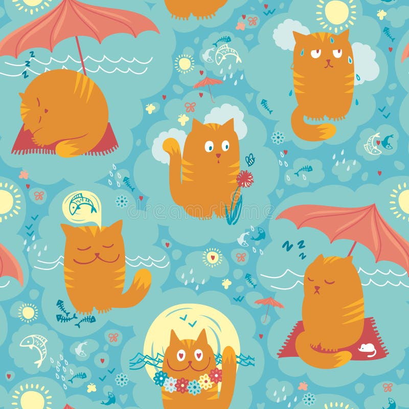 Seamless Pattern - Summer Cats - Summer Cats royalty free illustration