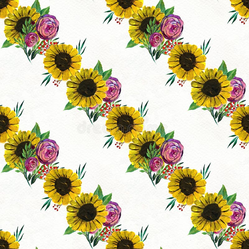 Download Seamless Pattern With Sunflowers And Roses Stock ...
