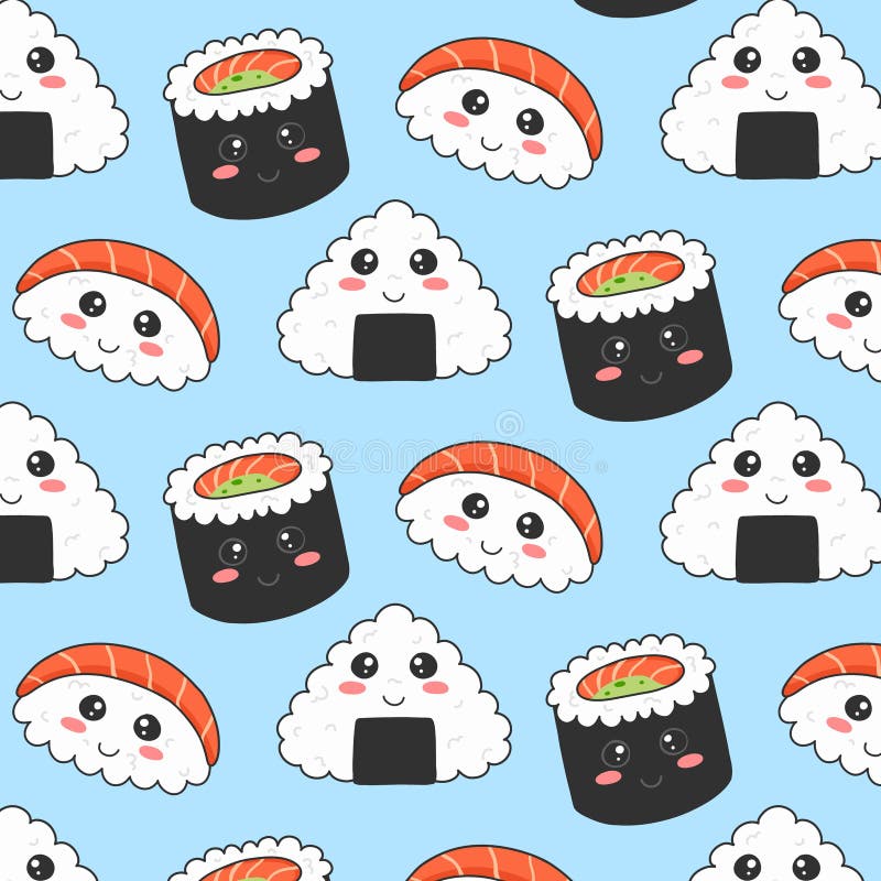 Seamless Pattern with Sushi in Kawaii Style. Sushi in Kawaii Style ...