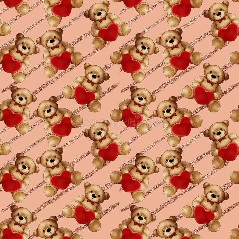 Seamless Pattern - Teddy bears on glitter stripes