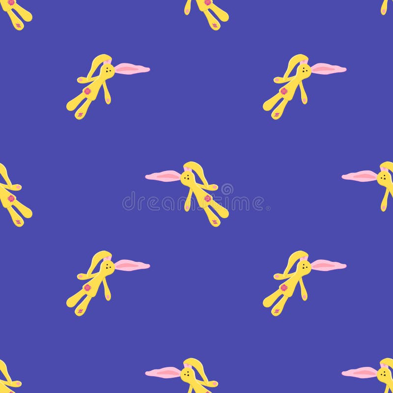 Seamless pattern with textile bunny, rabbit on a blue background. Vector vector illustration