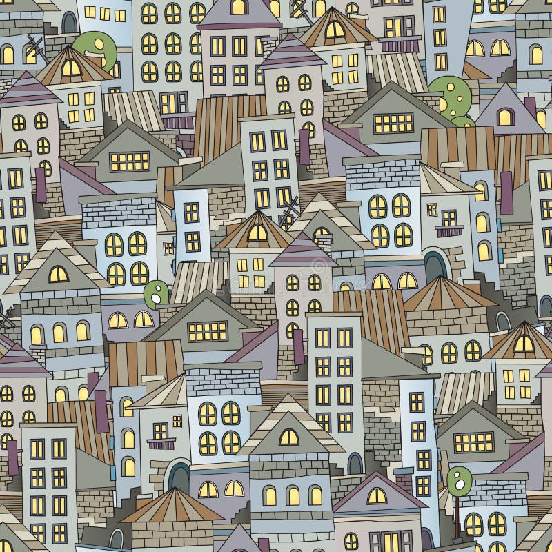 Seamless pattern town houses vector illustration