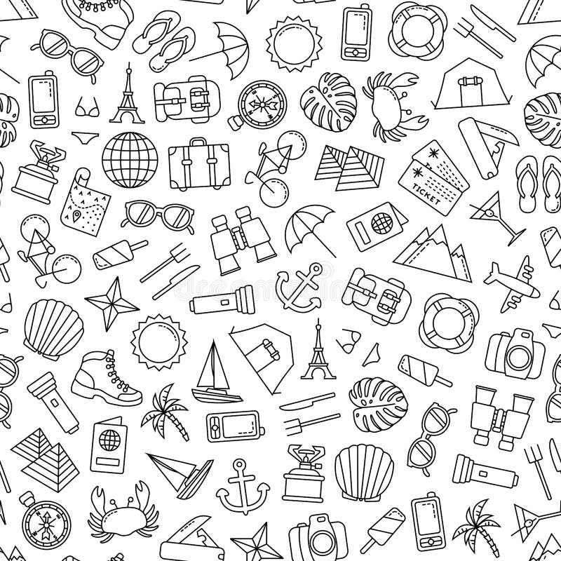 Seamless Pattern with Traveling Icons Stock Vector - Illustration of ...