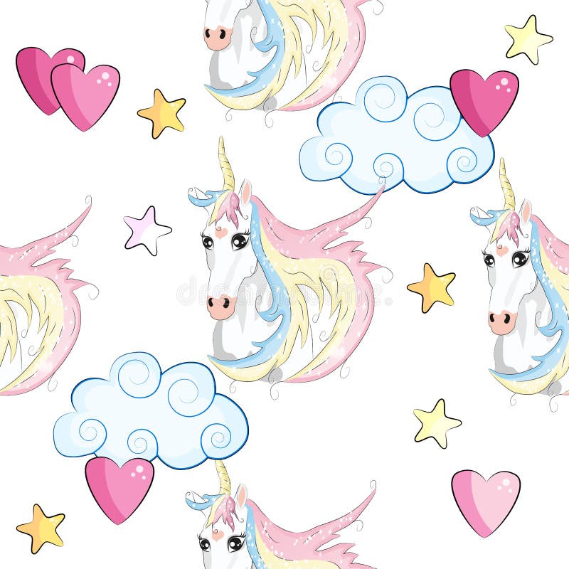 Seamless Pattern With Trendy Cartoon Patches. Unicorns, Rainbows And ...