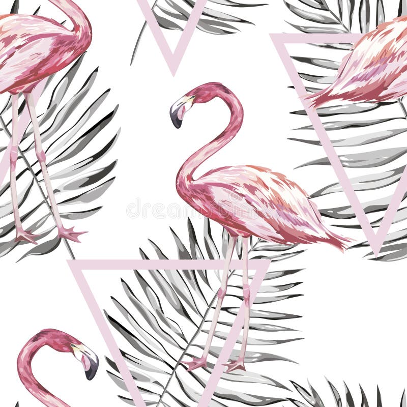 Seamless pattern with tropical Flamingo and leaves. Element for design of invitations, movie posters, fabrics and other royalty free illustration