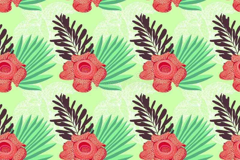 Seamless Pattern with Tropical Flower Rafflesia Arnoldii and Leaves of  Exotic Plants Stock Vector - Illustration of design, pattern: 176982596