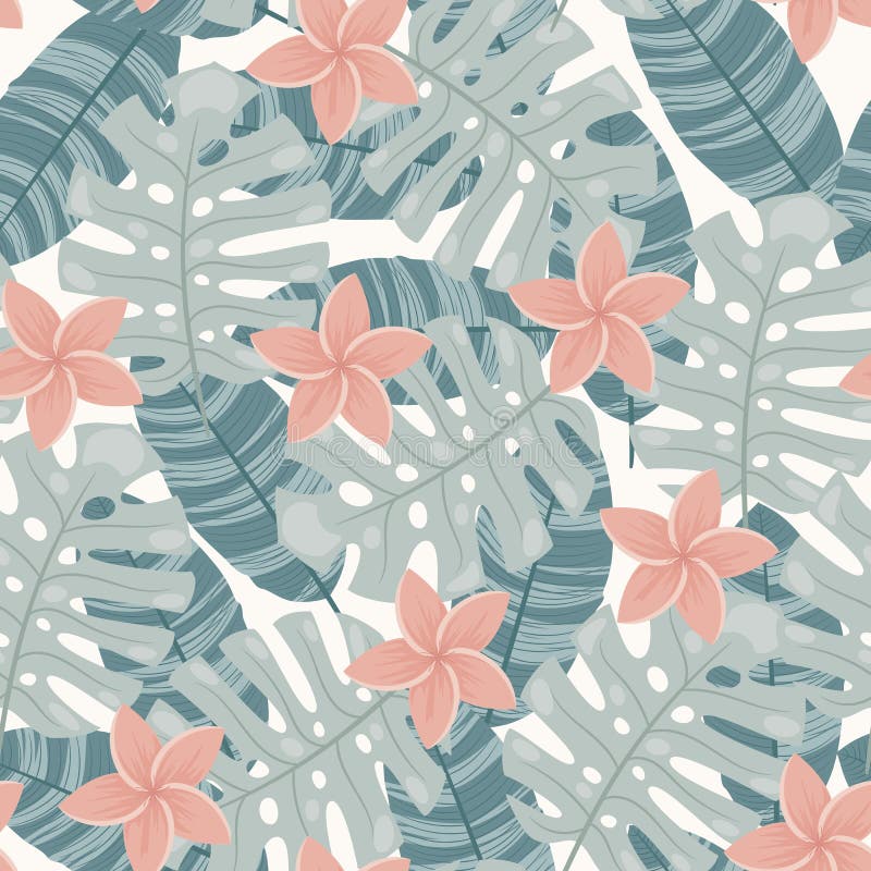 Seamless pattern with tropical leaves