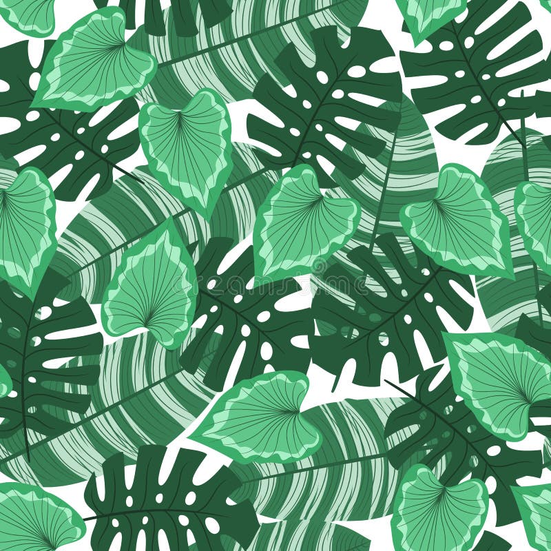 Seamless pattern with tropical leaves