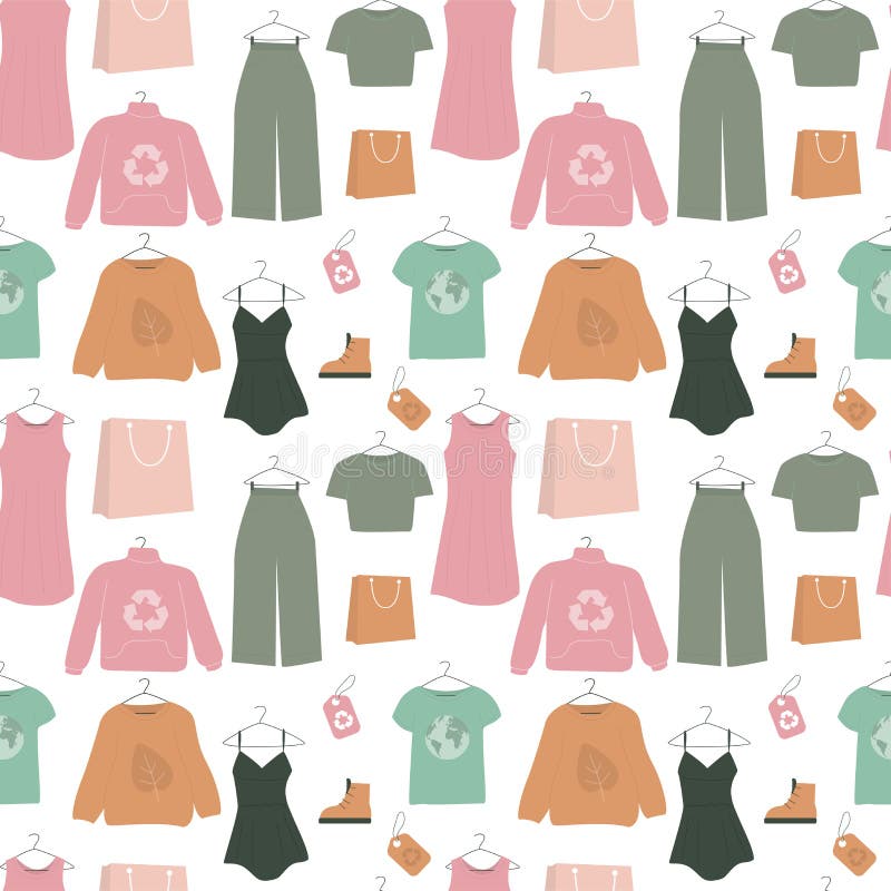 Seamless Pattern with Various Clothes Made from Ethical Materials ...