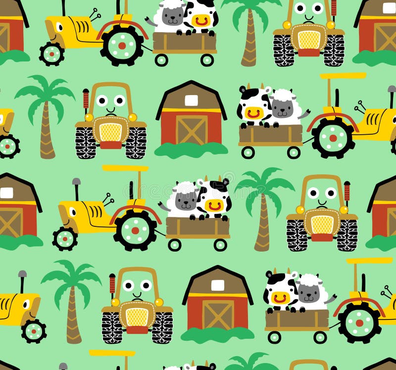 Seamless Pattern Vector of Farm Field Elements Cartoon with Funny