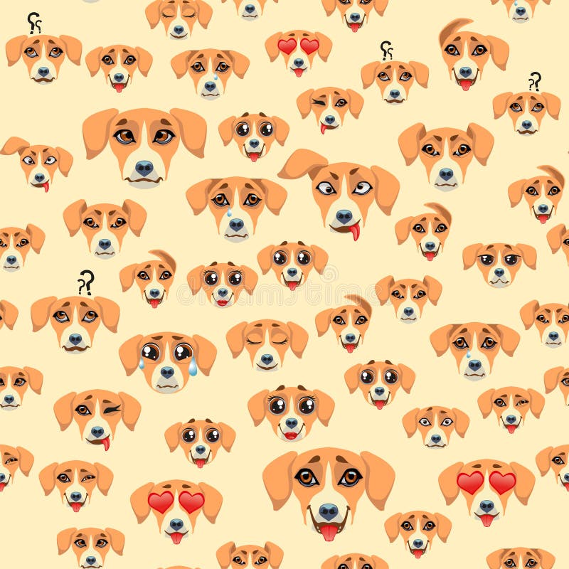 Cute Seamless Pattern with Cartoon Emoji Dog Stock Vector